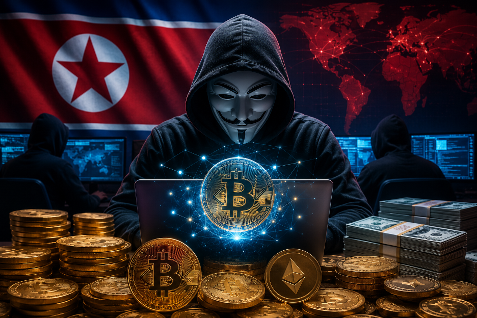 Cryptocurrency cybersecurity illustration showing blockchain threats, digital hacking activity, and crypto asset protection against cyber attacks.