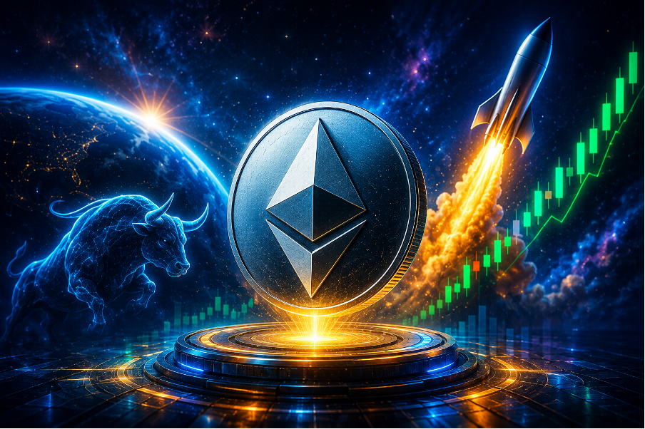 Ethereum ETH price prediction for 2026 showing cryptocurrency market charts, blockchain technology, and potential future growth trends.